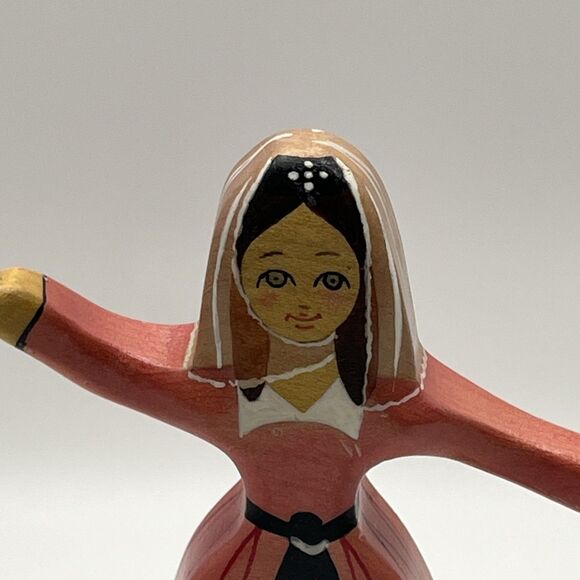 Vintage Russian Folk Art Hand Painted Doll Detailed Face Pink Dress 4.5” - Picture 2 of 7